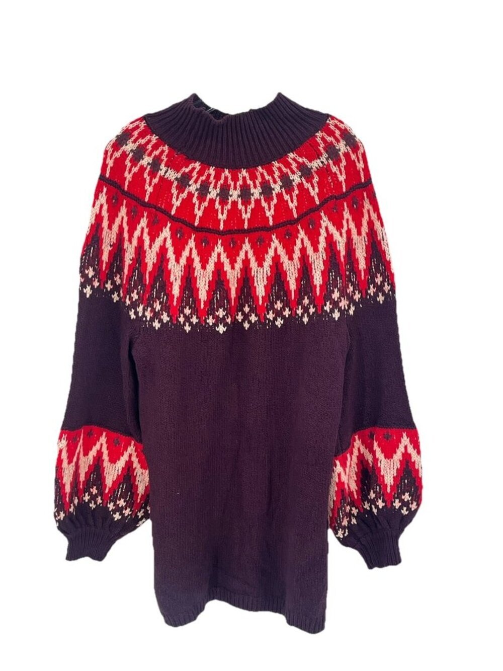 Free People Scotland Sweater Dress Nordic Fair Isle Turtle Neck Sz S Boho Cozy